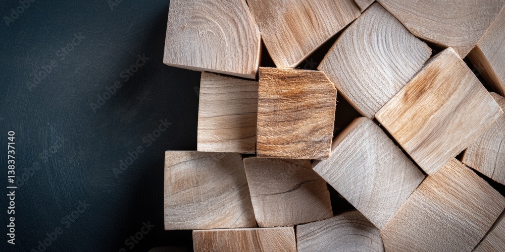 Poster Minimalist Wooden Block Architecture Sustainable Design Texture Strategy with Organic Geometric Composition Exploring Modular Innovation and Architectural Craftsmanship