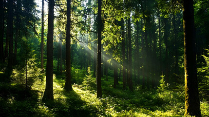 Fototapeta premium Sunlight Drenched Forest Scene