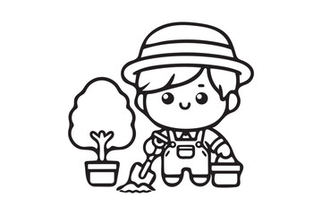 Fototapeta premium Boy Planting Trees icon on white background .