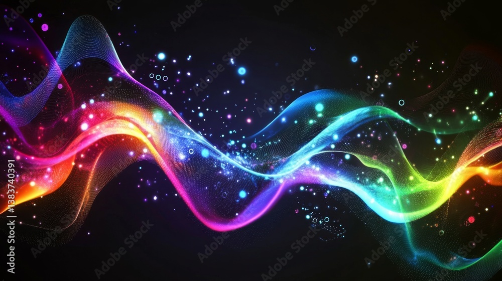 Poster dynamic colorful wave patterns abstract graphics digital art dark background vibrant colors visual c