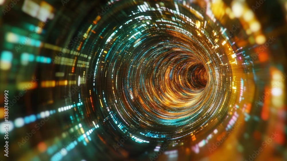 Poster exploring a digital vortex abstract motion graphics virtual realm animation dynamic environment imme