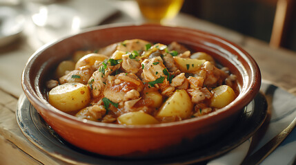Tuna and potato stew called marmitako in traditional basque cuisine