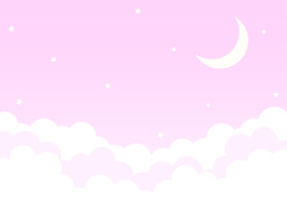 月と星ともくもくの雲の可愛くてファンシーなイラスト