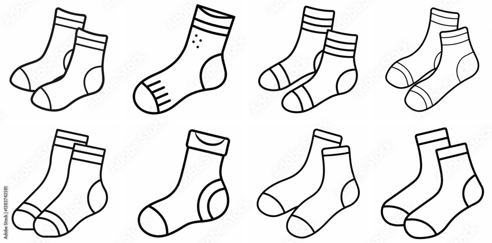 Aufkleber socks outline vector set – line art drawing for coloring book page on white background