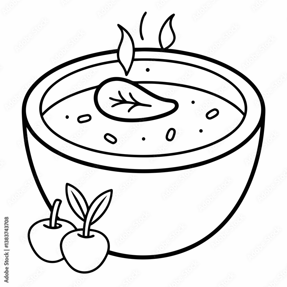 Poster soup with vegetables outline vector – line art drawing for coloring book page on white background