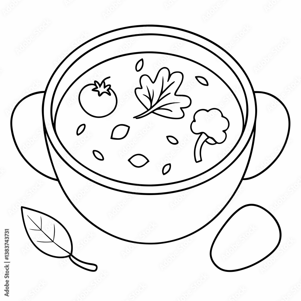 Aufkleber soup with vegetables outline vector – line art drawing for coloring book page on white background