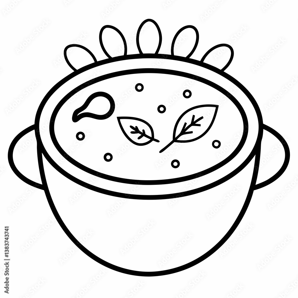 Aufkleber soup with vegetables outline vector – line art drawing for coloring book page on white background