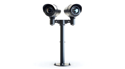 Fototapeta premium Security cameras on white modern building, technology concept