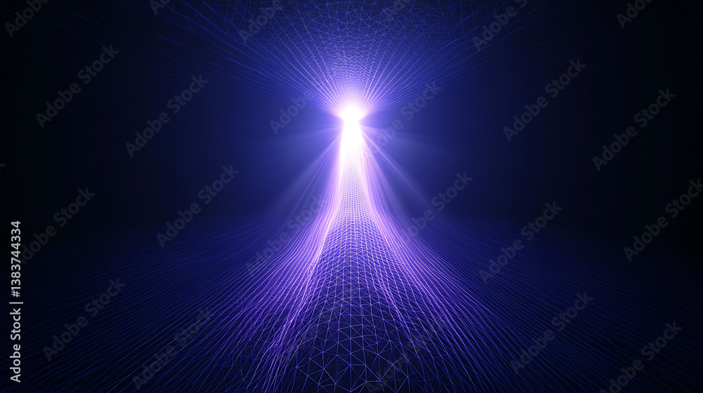Poster Using polygonal lines to create a bright light in an incandescent lamp on a dark background represents creativity, innovation, and technology
