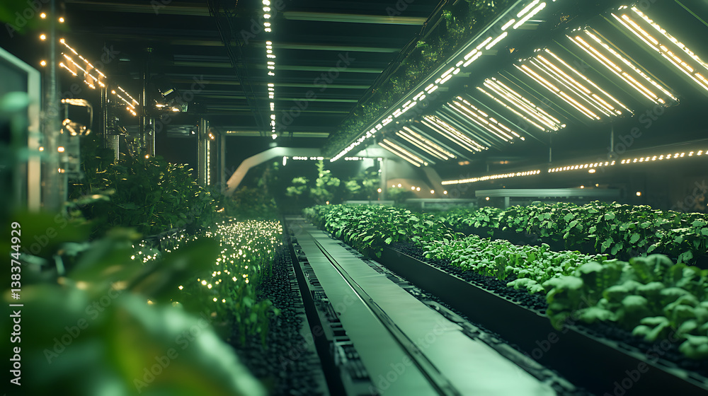 Aufkleber Vertical farming in an indoor agriculture setting using hydroponics, energy-efficient led lights, and automated systems for enhanced productivity