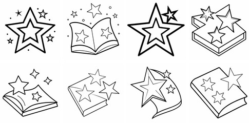 Fototapeta premium Stars Outline Vector Set – Line Art Drawing for Coloring Book Page on White Background