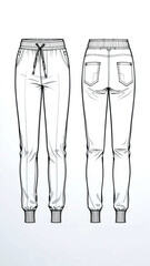 Technical fashion illustration of women's joggers with drawstring waistband and ribbed cuffs.