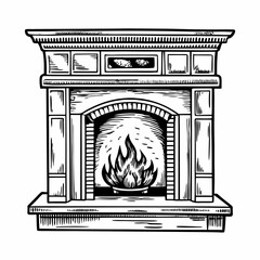 Fototapeta premium Vintage Fireplace Illustration with Elegant Mantel Design in Black and White