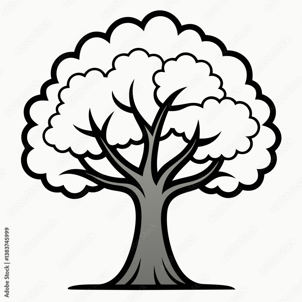 Aufkleber stylized oak tree in summer outline vector – line art drawing for coloring book page on white backgr