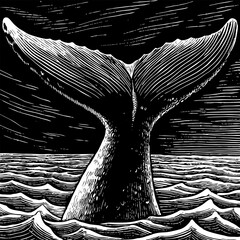 Vintage Whale Tail Illustration Engraved Style Oceanic Art