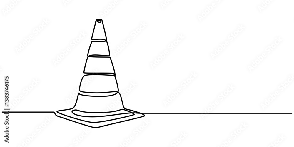 Poster continuous line vector illustration design traffic cone, one line continuous drawing traffic cone, r