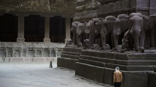 The 8th-century Kailasa Temple at the Ellora Caves in Aurangabad, Maharashtra, India.
