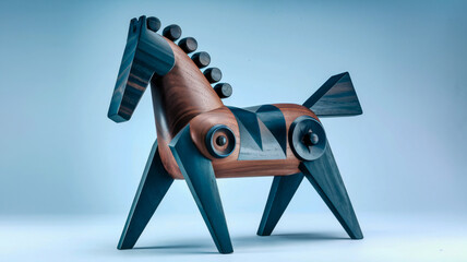 Wooden horse sculpture with geometric design