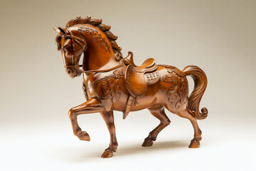 Wooden horse sculpture with detailed carvings