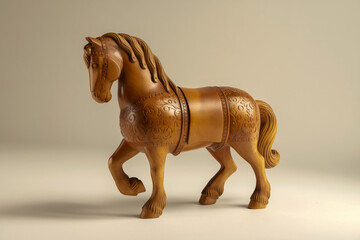 Wooden horse sculpture on display