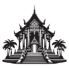 Serene Temple silhouette, capturing the calm atmosphere of a sacred place of worship &ndash; Temple illustration &ndash; Temple vector &ndash; Serene temple silhouette

