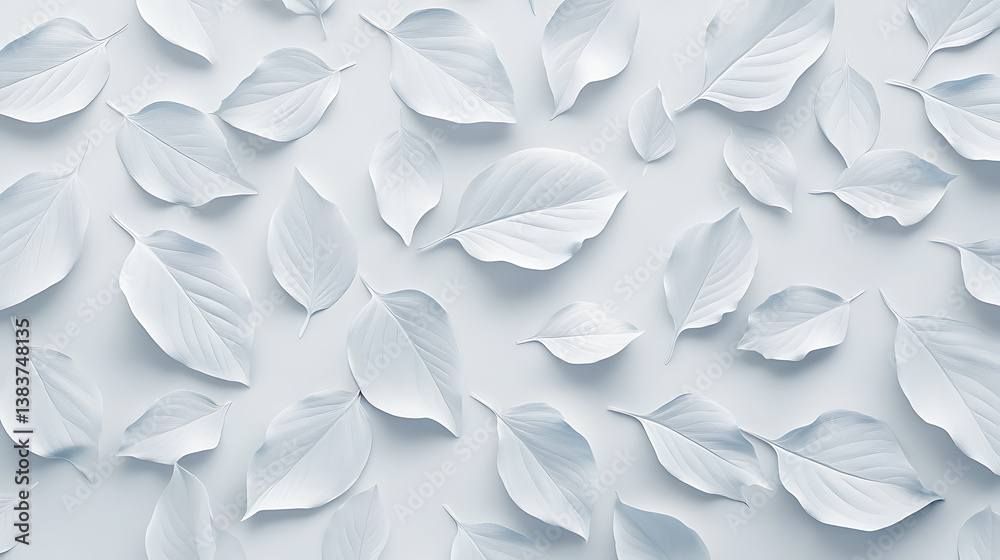 Poster white leaf patterns on light grey background