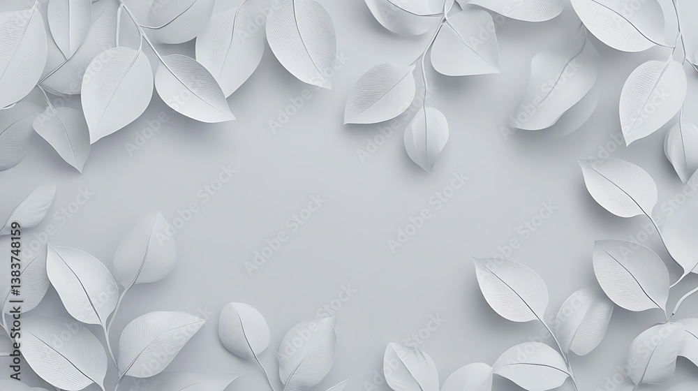 Poster white leaf patterns on light grey background