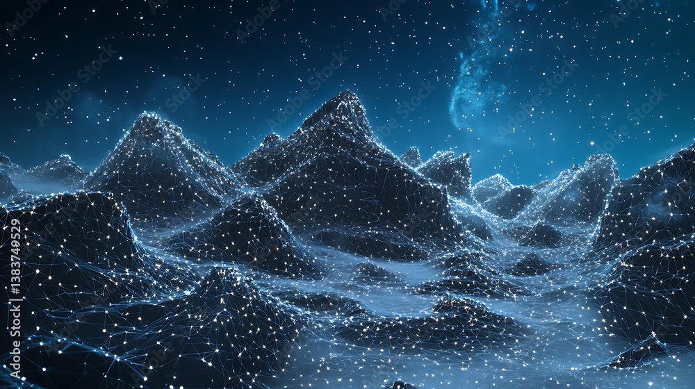 Aufkleber wireframe mesh with crumbling edges, looking like constellations on blue night skies with points and