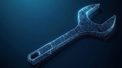Wrench or spanner modern illustrationmonochrome abstract isolated on blue backgroundlow poly wireframe stylerepair concept