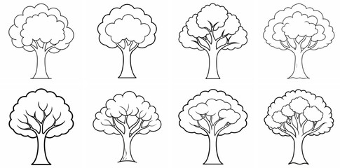 Tree Outline Coloring Book Page Line Art Drawing Set