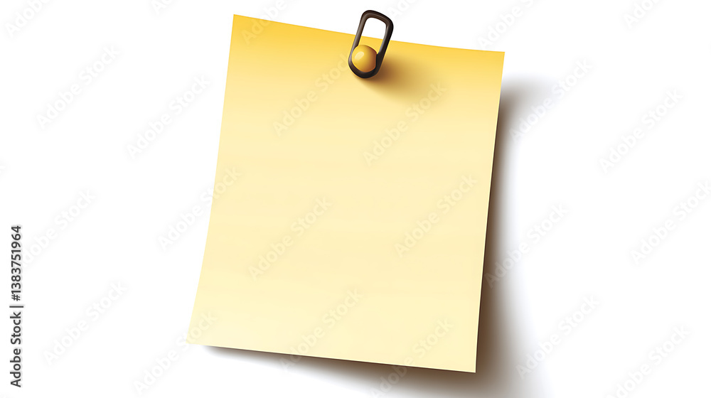 Poster yellow sticky post note with pin isolated on white background