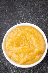 Apple puree natural ingredient tasty fresh gourmet food background table rustic food top view copy space