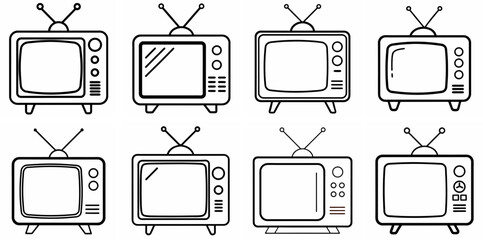 TV Outline Coloring Book Page Line Art Drawing Set