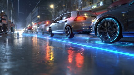 Road with wireless charging for electric cars	