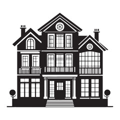 Chic Townhouse silhouette, showcasing fashionable city architecture – Townhouse illustration – Townhouse vector – Modern residence silhouette

