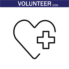 Volunteer Vector Line Icon . Volunteering, Charitable Organizations Logo Linear Pictograms. Donations, Humanitarian Aid, Peace-Keeping Missions Symbols Contour Illustrations . EPS 10 .