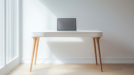 Modern home office setup with laptop on desk and light interior design look