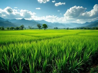 Fototapeta premium rice field and blue sky
