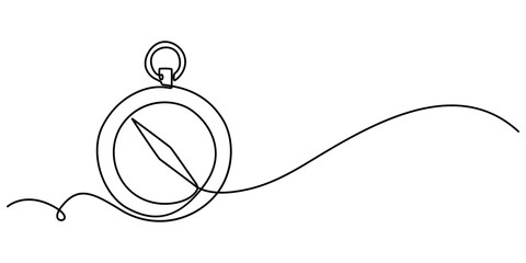Continuous one line drawing of traveller compass. One line drawing illustration of compass navigate and adventure. Navigation, direction, journey concept line art. Editable outline, Magnetic compass. © SREESADHIN