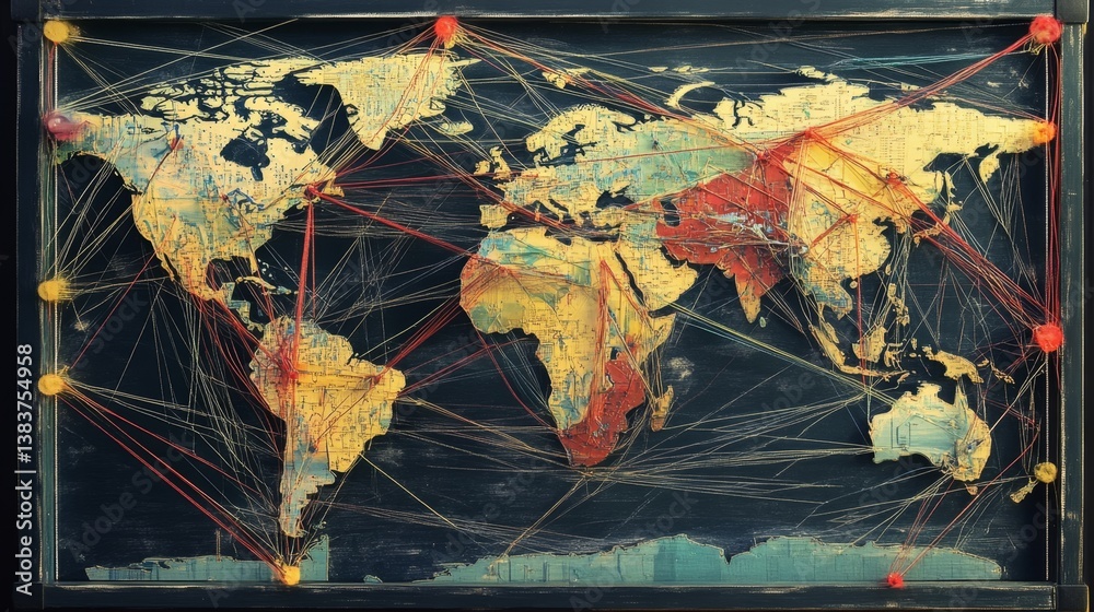 Poster global connection mapping world map visual data representation abstract design aerial view informati