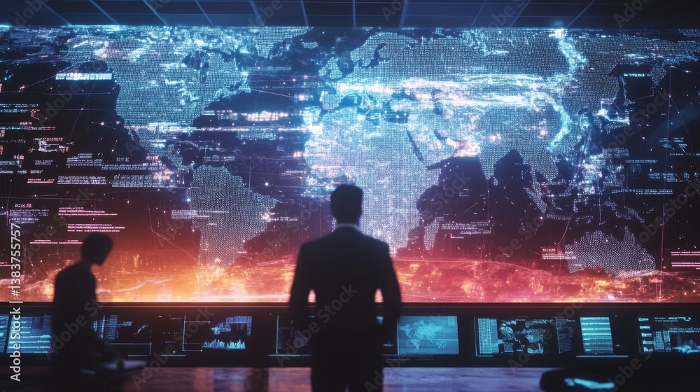 Poster strategic data analysis of global networks command center digital visualization high-tech environmen