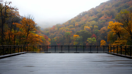 Obraz premium Autumn Foliage View From Elevated Wooden Platform