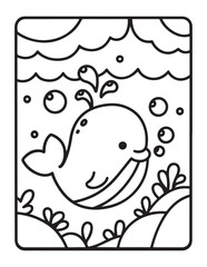 Cute ocean animals coloring page, illustration, bold & easy design, bold & easy coloring page, line art, black & white designs, vector illustration, ocean scenes, ocean background