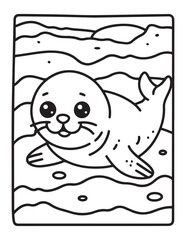 Cute ocean animals coloring page, illustration, bold & easy design, bold & easy coloring page, line art, black & white designs, vector illustration, ocean scenes, ocean background
