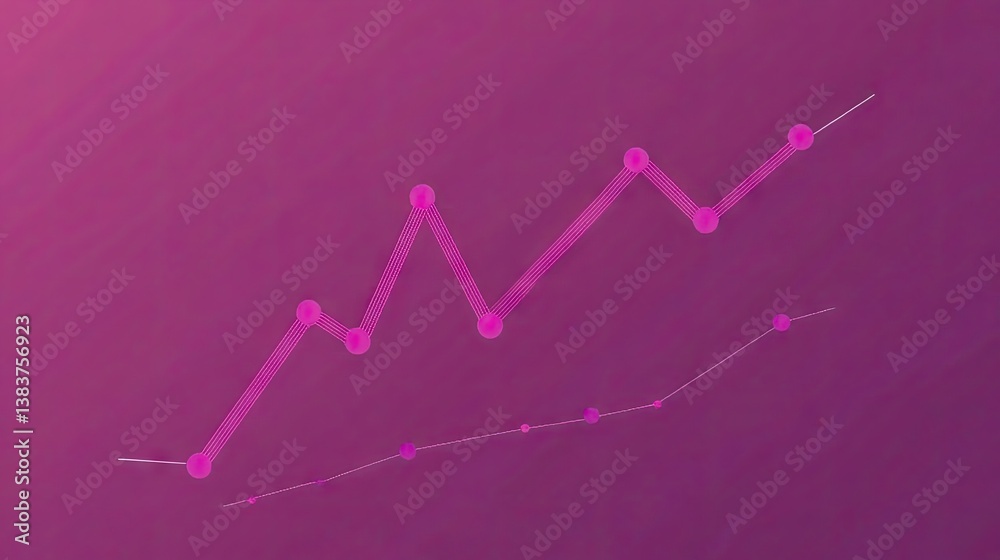 Wall mural line graph showing data growth on a purple background with geometric elements and shadow effects