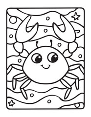 Cute ocean animals coloring page, illustration, bold & easy design, bold & easy coloring page, line art, black & white designs, vector illustration, ocean scenes, ocean background