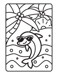 Cute ocean animals coloring page, illustration, bold & easy design, bold & easy coloring page, line art, black & white designs, vector illustration, ocean scenes, ocean background