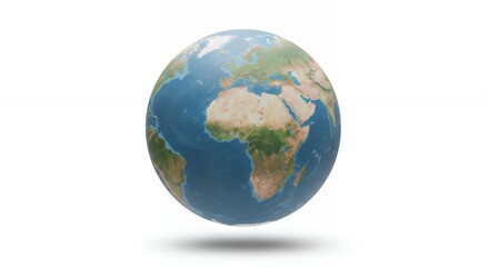 Detailed earth globe floating against a white background showcases continents