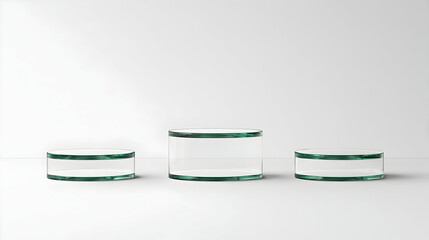 Three Clear Glass Podiums On White Background