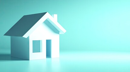 Simple white house icon on mint background